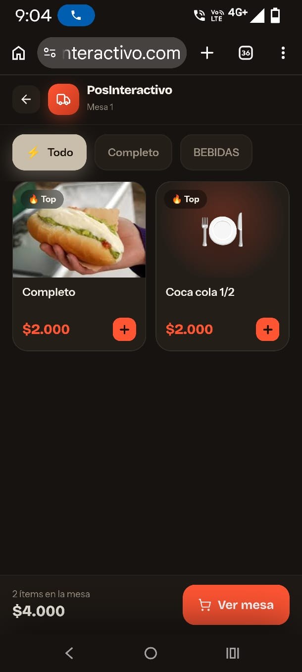 Vista desde el celular de un mozo tomando el pedido de la Mesa 1