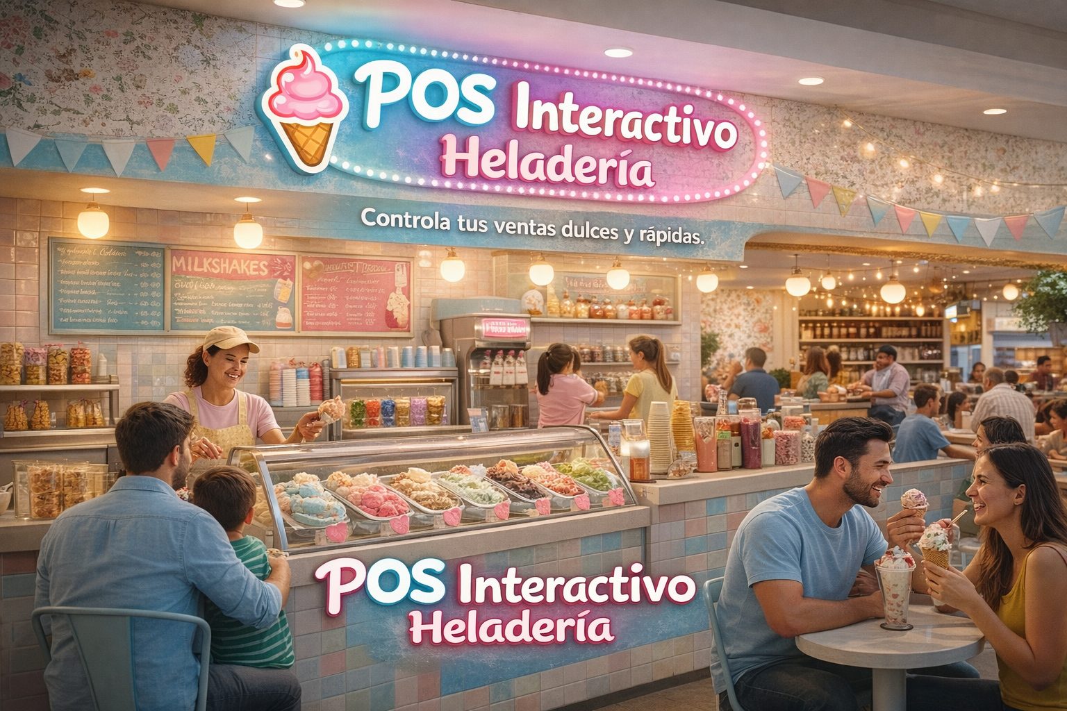 Heladería atendiendo familias en el local