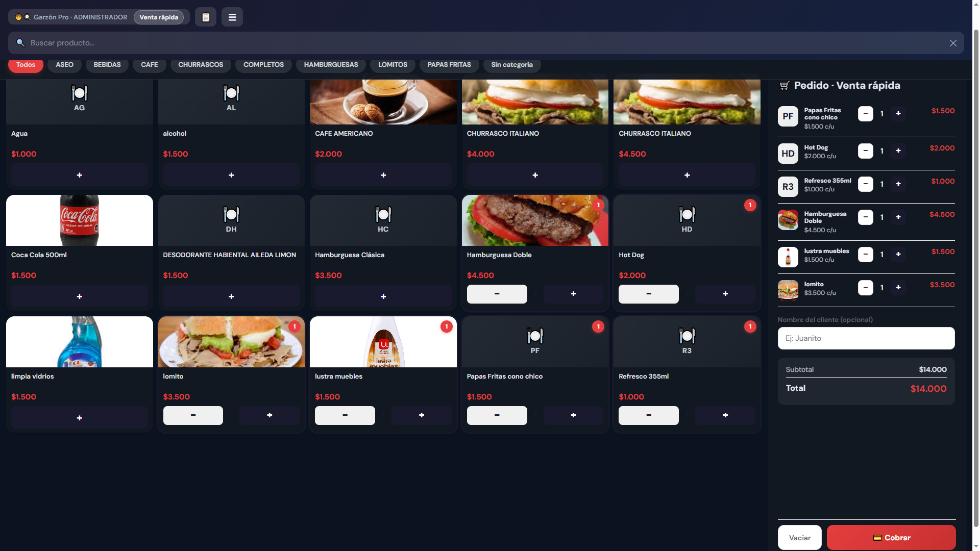 Vista del sistema POS Interactivo